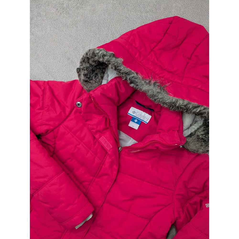 Columbia Girls XS Pink Puffer Winter Jacket Hooded Faux Fur Trim